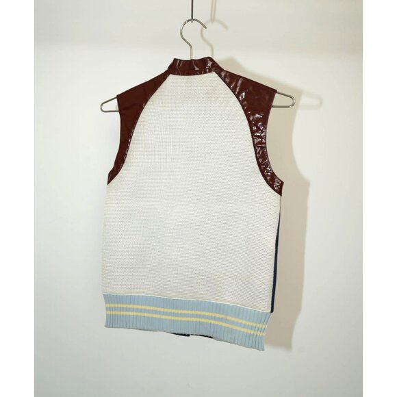 Miu Miu Leather & Mesh Fabric Snap Button Vest Navy Blue/Brown 38 Men's - Picture 2 of 5